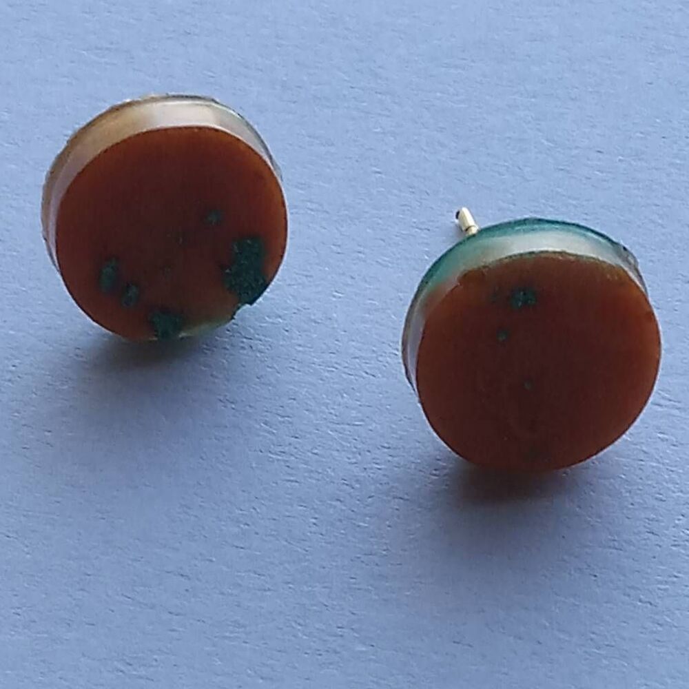 5/$25 Carmel and green resin stud earrings